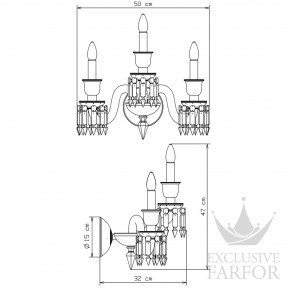 2808465 Baccarat Zenith Noir Бра, настенный светильник на 3 ламп 47 x 32 x 50см