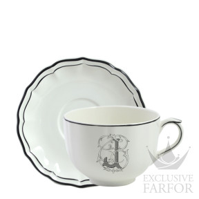 20291PJJ26 Gien Filet Manganese Monogramme Чашка с блюдцем "J" 0,5л