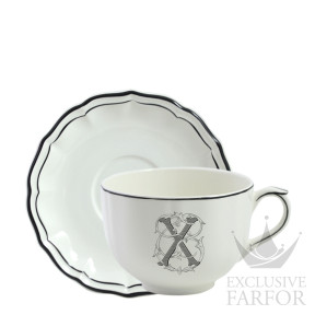 20291PJX26 Gien Filet Manganese Monogramme Чашка с блюдцем "X" 0,5л