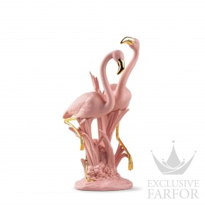 01009675 Lladro Animal Kingdom Статуэтка "Фламинго (розовый / золотой)" 33 х 15см