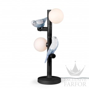 01024152 Lladro The Parrot Party Лампа настольная "Попугай (черный / белый / серый)" 45 х 20см