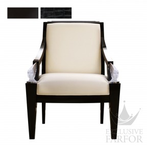 10294850 Lalique Victoire (Нумерованная серия) Кресло "Черный лак, черная кожа с тиснением под крокодила" 73x78x101см