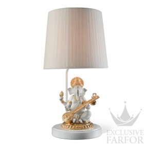 01023166 Lladro Figurative Лампа настольная "Ганеша с вином (белый / золотой) (Re-Deco)" 57 х 30см