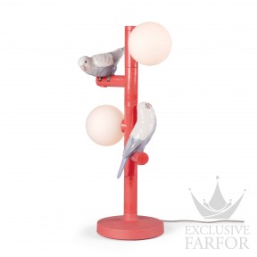 01024053 Lladro The Parrot Party Лампа настольная "Попугай (красный / белый / серый)" 45 х 20см