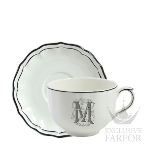 20291PJM26 Gien Filet Manganese Monogramme Чашка с блюдцем "M" 0,5л