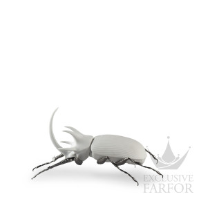 01009478 Lladro Animal Kingdom "Awesome Insects"Статуэтка "Жук - носорог (Матово-белый)" 12 х 26см