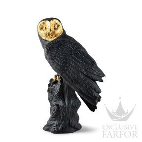 01009692 Lladro Animal Kingdom "Boldblack" (Лимитированная серия на 1000 пред.) Статуэтка "Сова (черный / золотой)" 41 х 25см