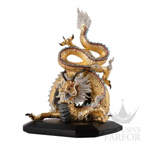 01002032 Lladro High Porcelain (Лимитированная серия на 777 пред.) Статуэтка "Дракон защитник (золотой)" 62 х 42см