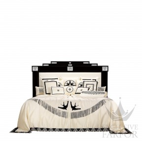 10181300 Lalique Raisins (Нумерованная серия) Кровать без решетчатой рамы и без матраса "Черный лак, шелк слоновая кость" (Матрас: 180x200см) 228x214x160см