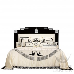 10181700 Lalique Raisins (Нумерованная серия) Кровать без решетчатой рамы и без матраса "Черный лак, шелк слоновая кость" (Матрас: 200x200см) 248x244x160см