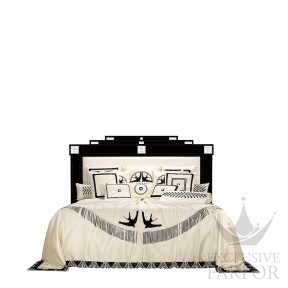 10183300 Lalique Masque de Femme (Нумерованная серия) Кровать без решетчатой рамы и без матраса "Черный лак, шелк слоновая кость" (Матрас: 180x200см) 228x214x160см