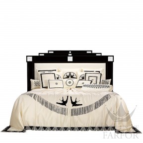 10183700 Lalique Masque de Femme (Нумерованная серия) Кровать без решетчатой рамы и без матраса "Черный лак, шелк слоновая кость" (Матрас: 200x200см) 248x244x160см