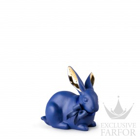 01009448 Lladro Animal Kingdom "Boldblue"Статуэтка "Внимательный кролик (сине-золотой)" 11 х 12см