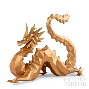 01009797 Lladro Animal Kingdom "Origami" (Лимитированная серия на 888 пред.) Статуэтка "Дракон (Золотой)" 49 х 36см