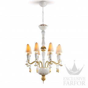 01023801 Lladro Ivy & Seed Люстра на 8 свечей (белый / золотой) 123 х 70см