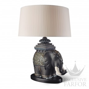 01023088 Lladro Figurative Лампа настольная "Слон из Сиама (черный / белый)" 70 х 50см