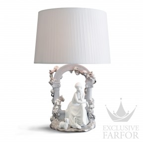 01023144 Lladro Figurative Лампа настольная "Спокойствие (белый / серебряный)" 62 х 30см