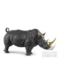 01009595 Lladro Animal Kingdom "Boldblack" (Лимитированная серия на 500 пред.) Статуэтка "Носорог (черный / золотой)" 22 х 45см